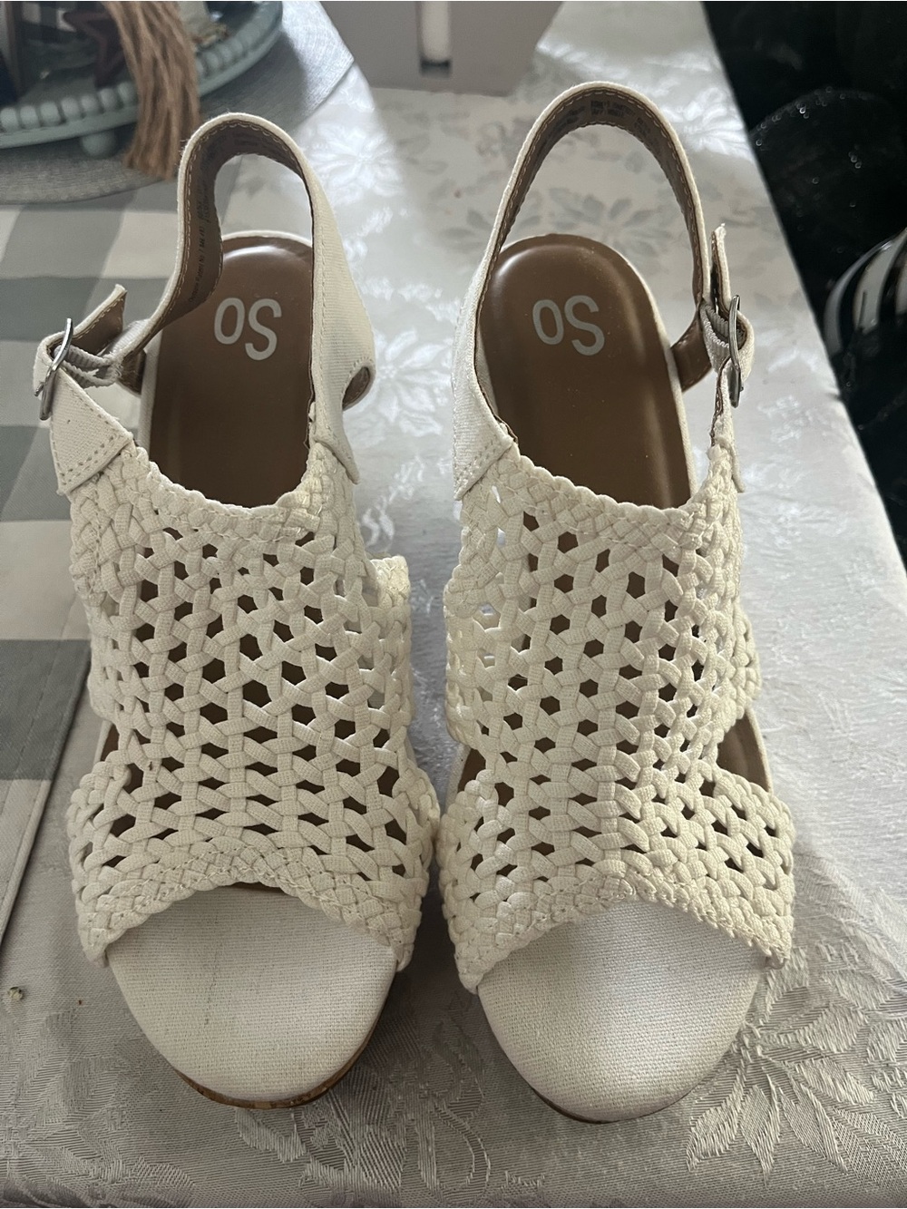 SO Cream Woven Slingback Sandals